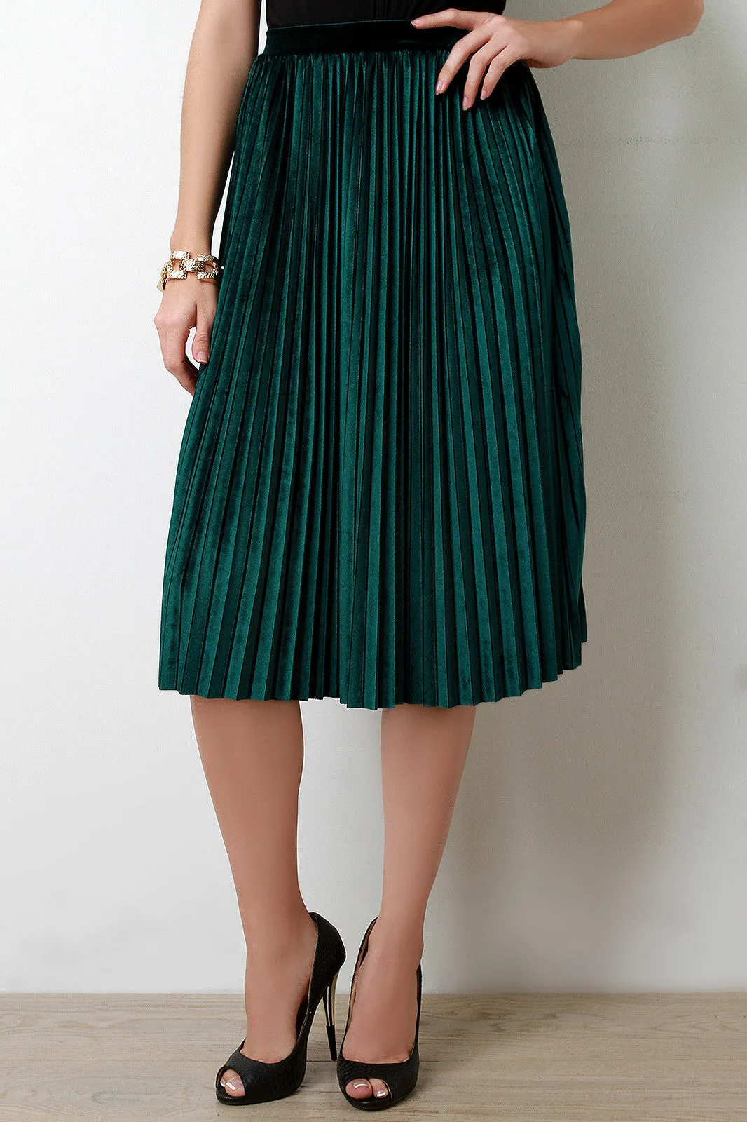 Velvet Accordion Pleat High Waist Skirt