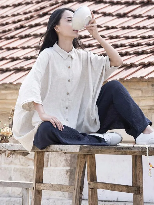 Vintage Simple Ramie Cotton Outwear Tops