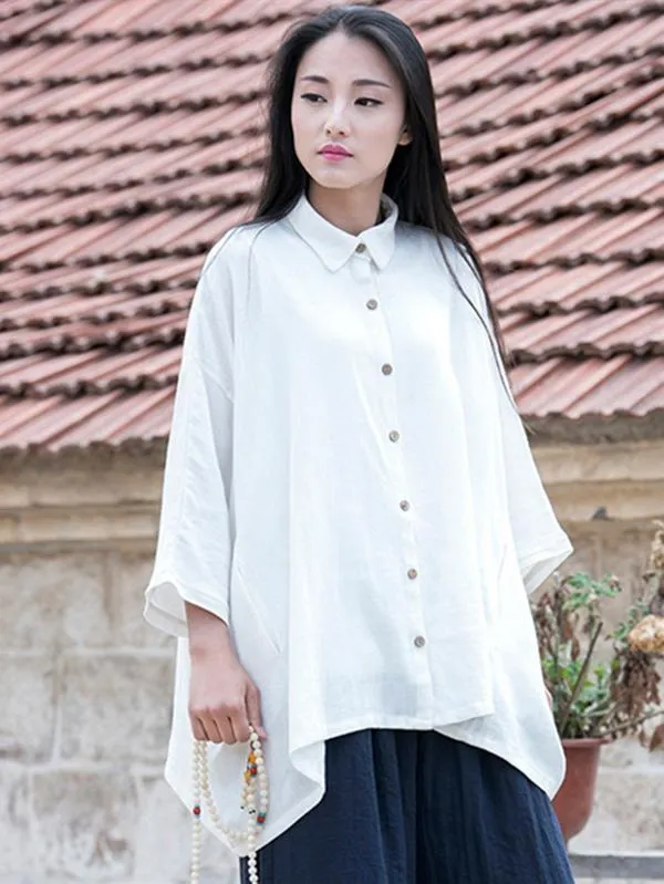 Vintage Simple Ramie Cotton Outwear Tops