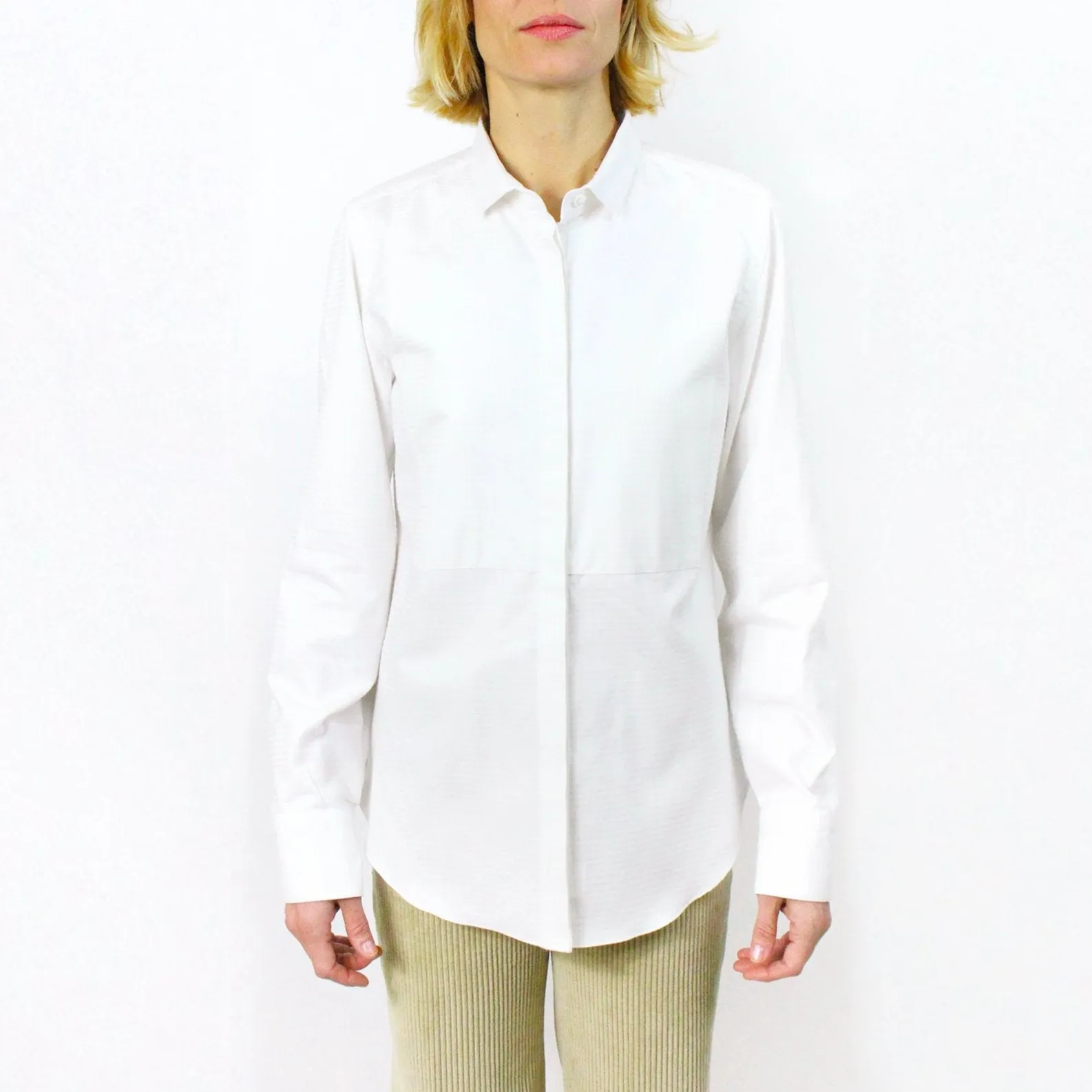 Women's cotton and silk shirt with bib. Carlo Riva fabric