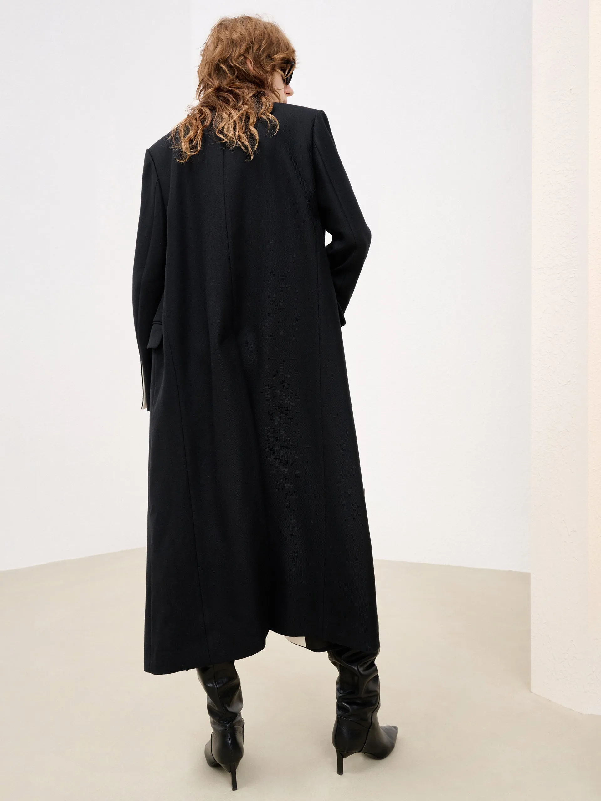 Wool Blend Contrast Long Coat