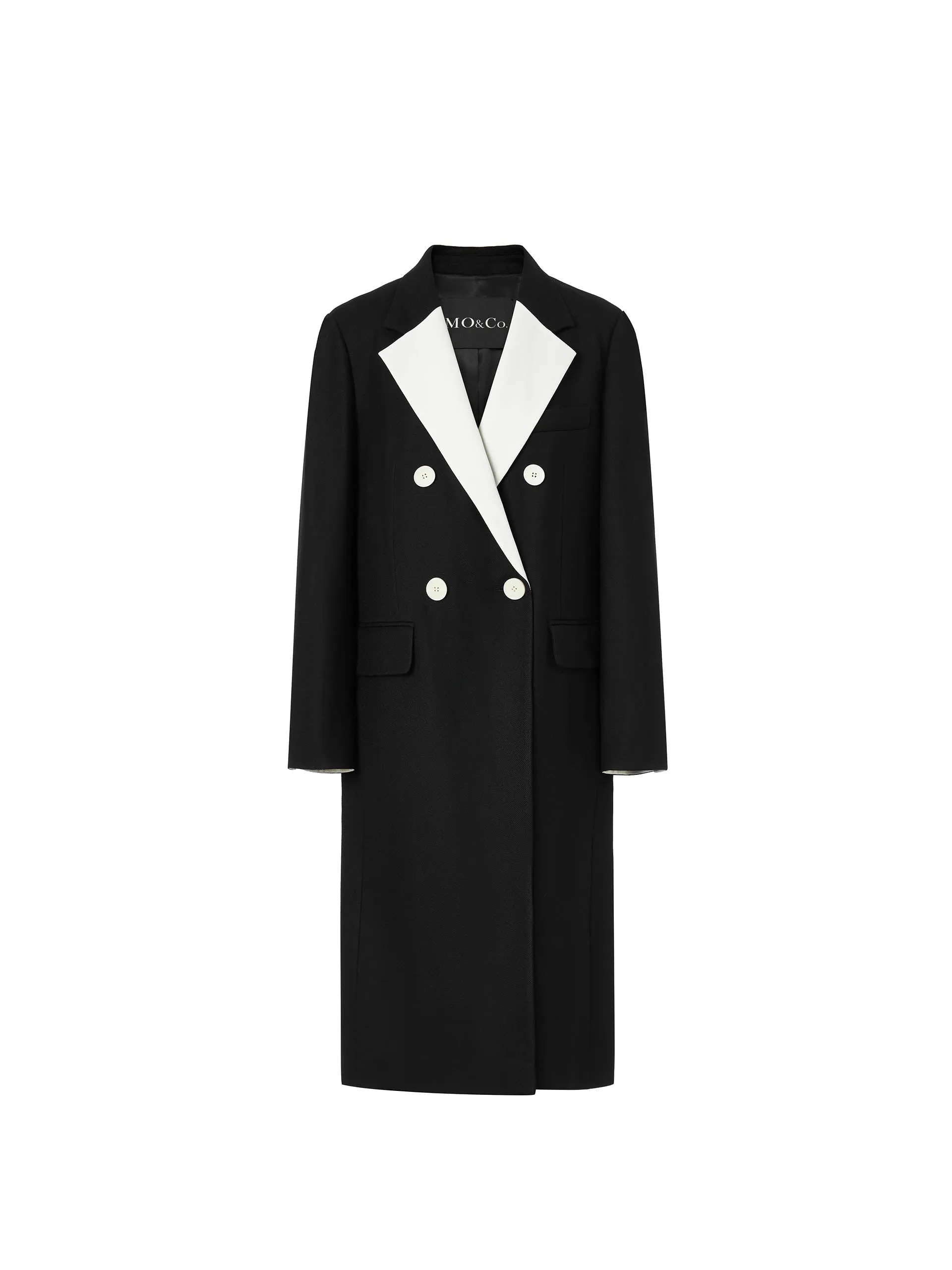 Wool Blend Contrast Long Coat